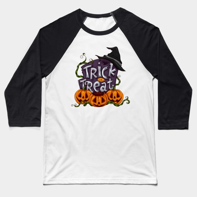 Trick Or Treat Theme Baseball T-Shirt by Mako Design 